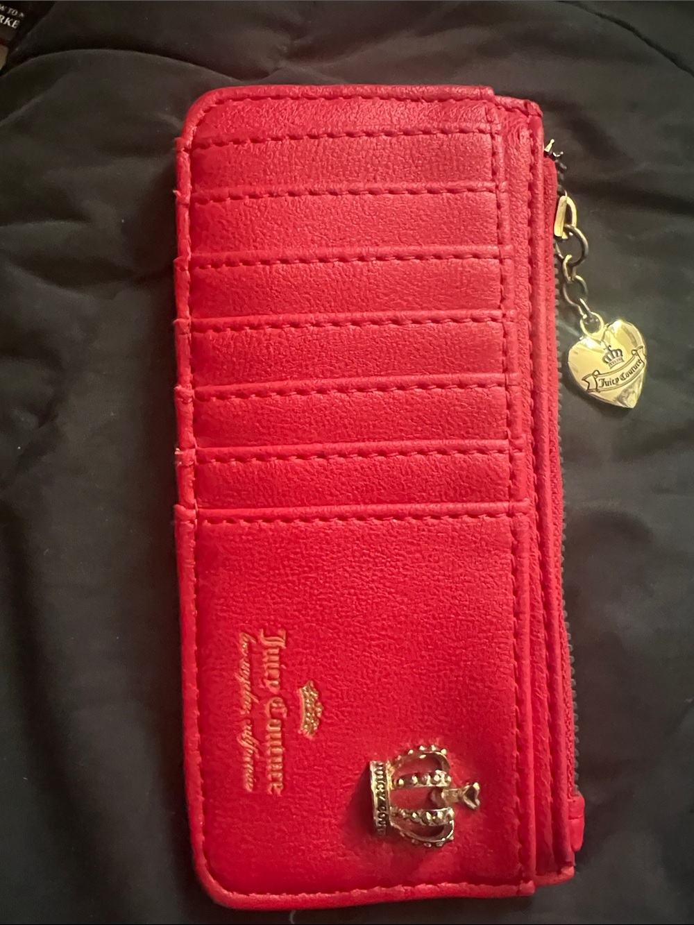 Juicy Couture Bright Red Zip Cardholder with Gold Accents